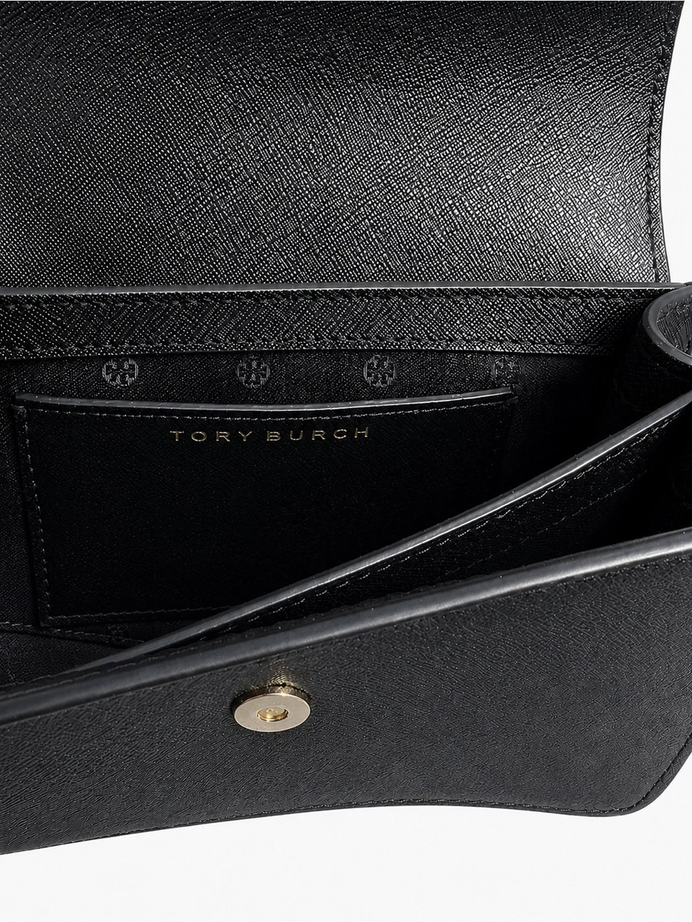Tory Burch Black Saffiano Leather Chain Crossbody with Gold Hardware